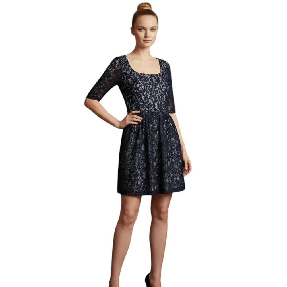 Carven Blue Lace Pattern Mini Dress, S/US4/FR36 SRP: $2040